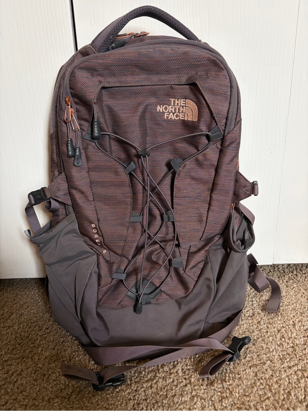 The North Face Borealis Rose Gold and Gray Backpack Rabbit Grey Copper Melange